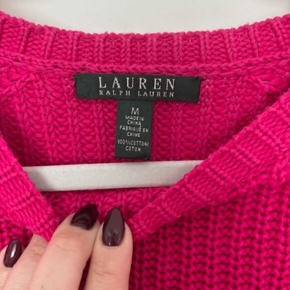 Ralph Lauren Pink Cable Knit Sweater Pink size M 100% cotton - Picture 5 of 5